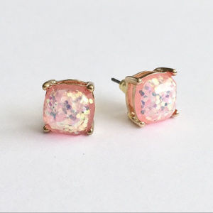 Iridescent Pink Glitter Gumdrop Stud Earrings